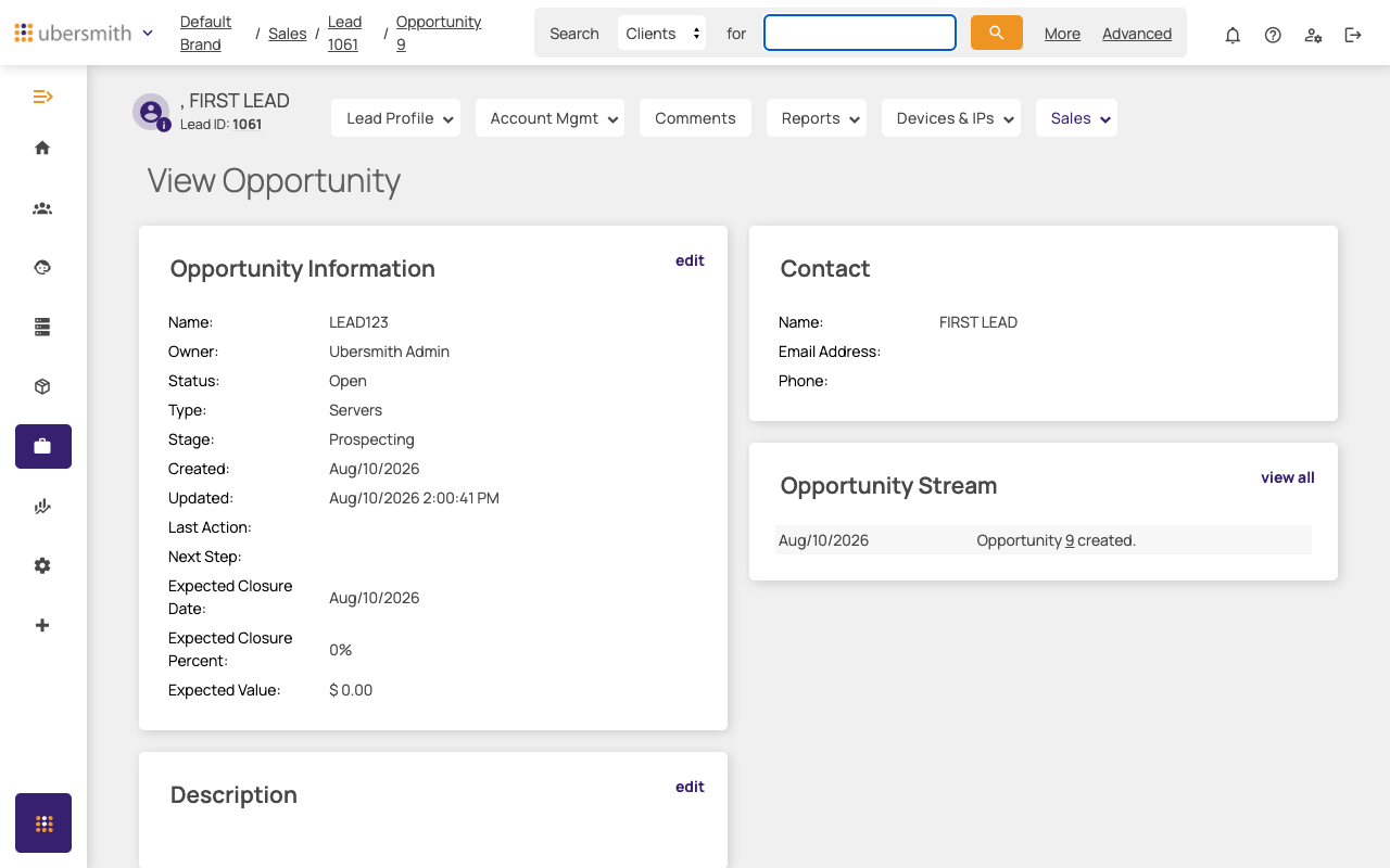 View Opportunity page