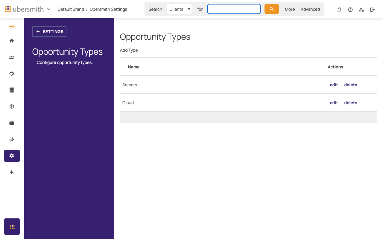 Opportunity Types page