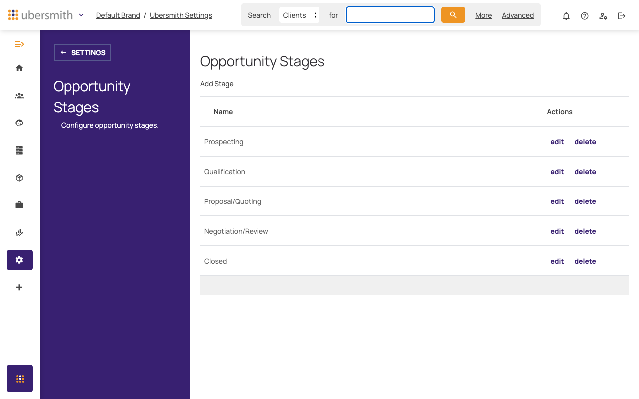 Opportunity Stages page