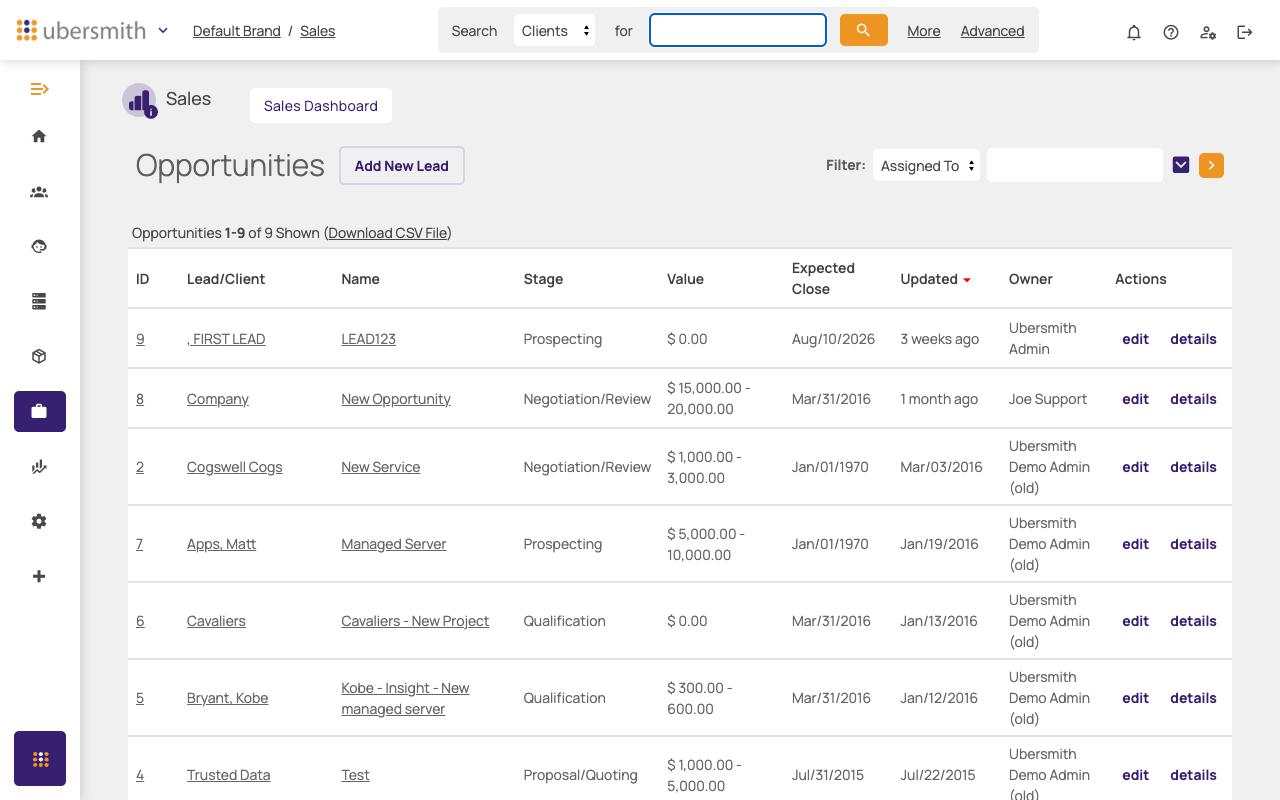 Opportunities list