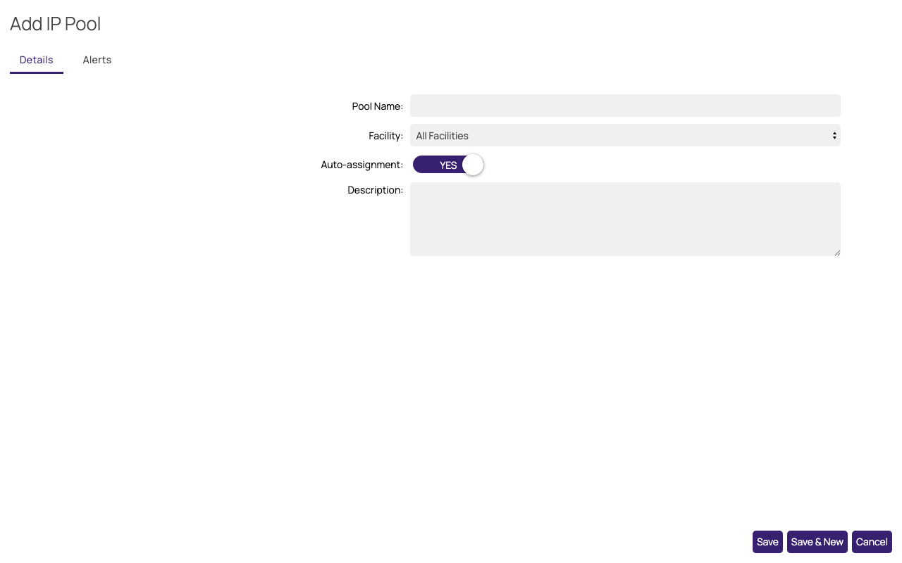 Add IP Pool popup, Details tab