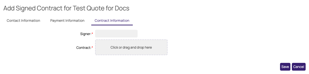 Add Signed Contract form, Contract Information tab
