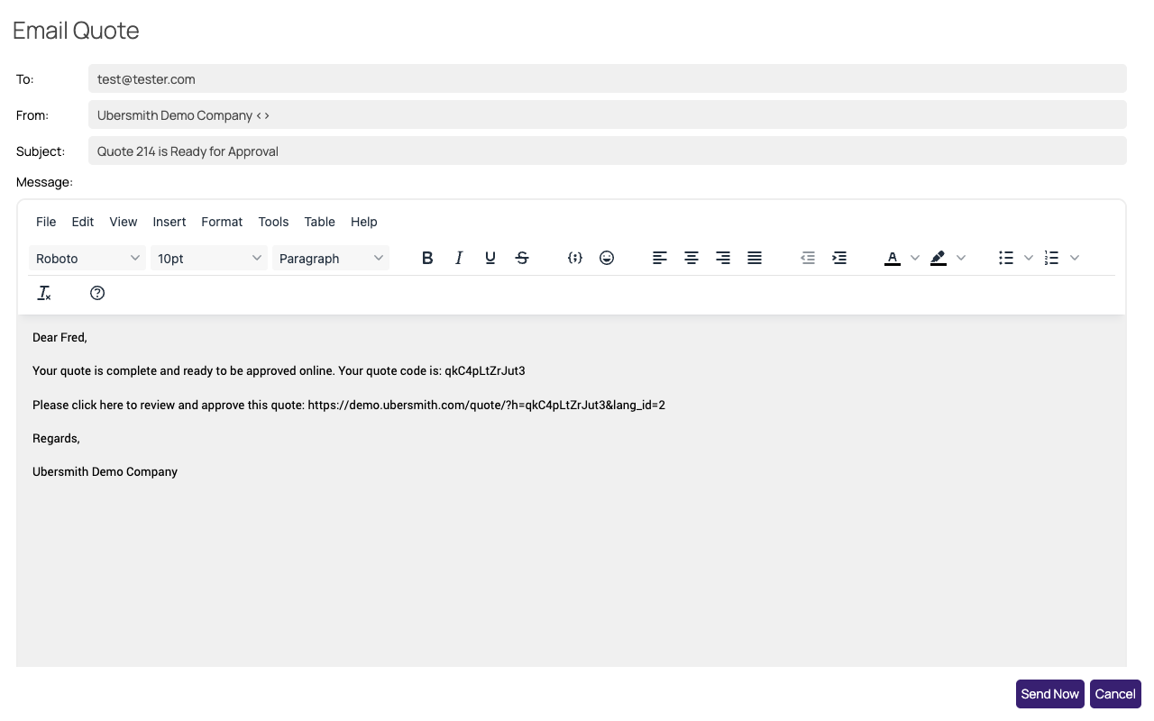 Email Quote form