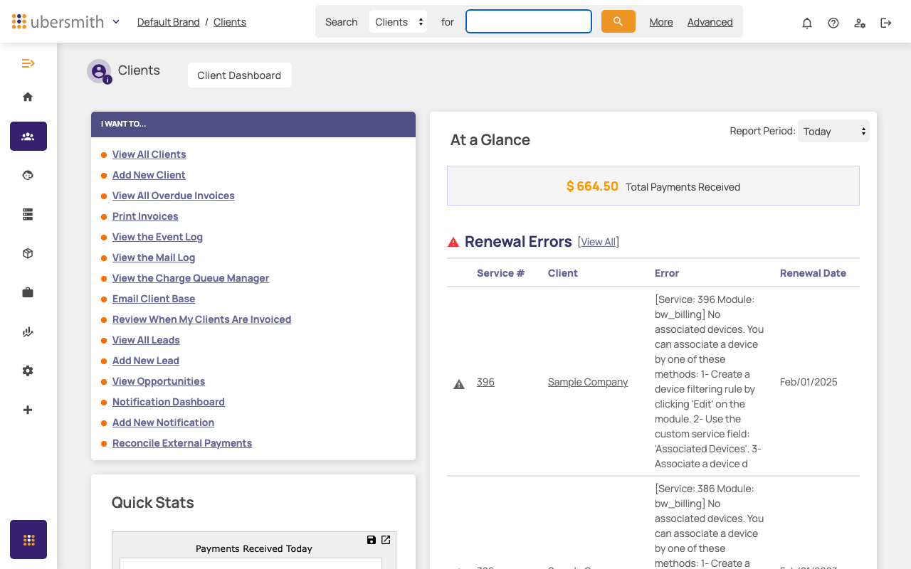 The Client Manager dashboard with the Email Client Base link