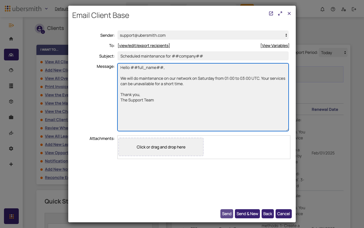 The compose step of Email Client Base, with an example email