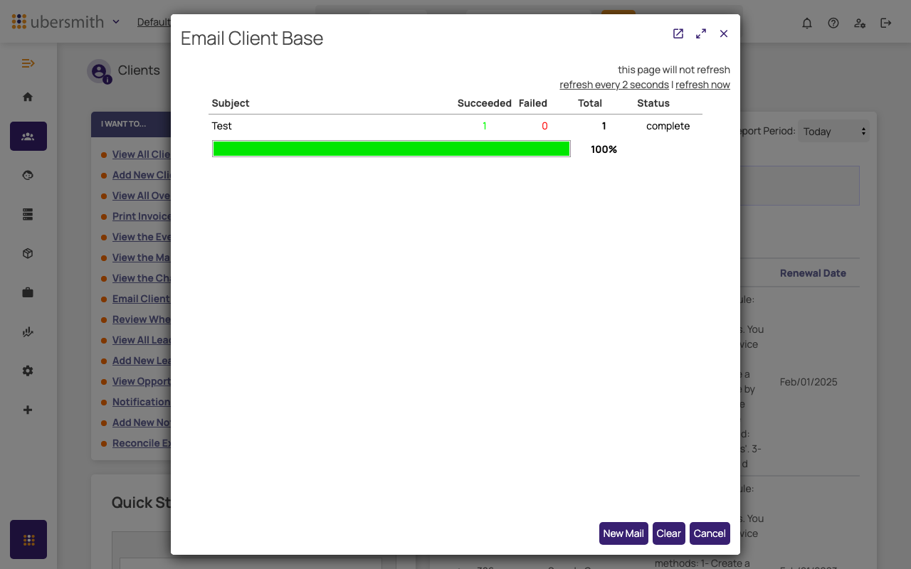 The status of the emails that you sent
