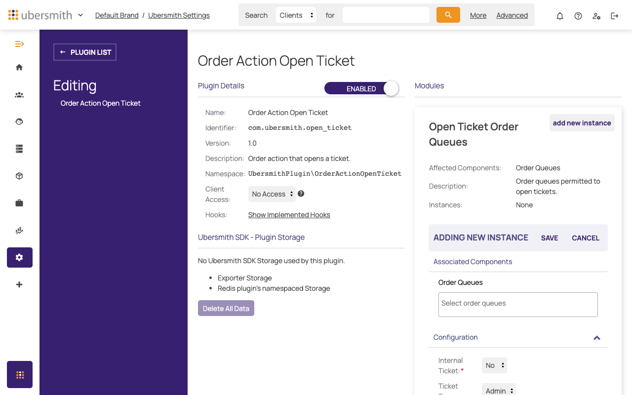Adding New Instance form, with Associated Components and a collapsible Configuration section