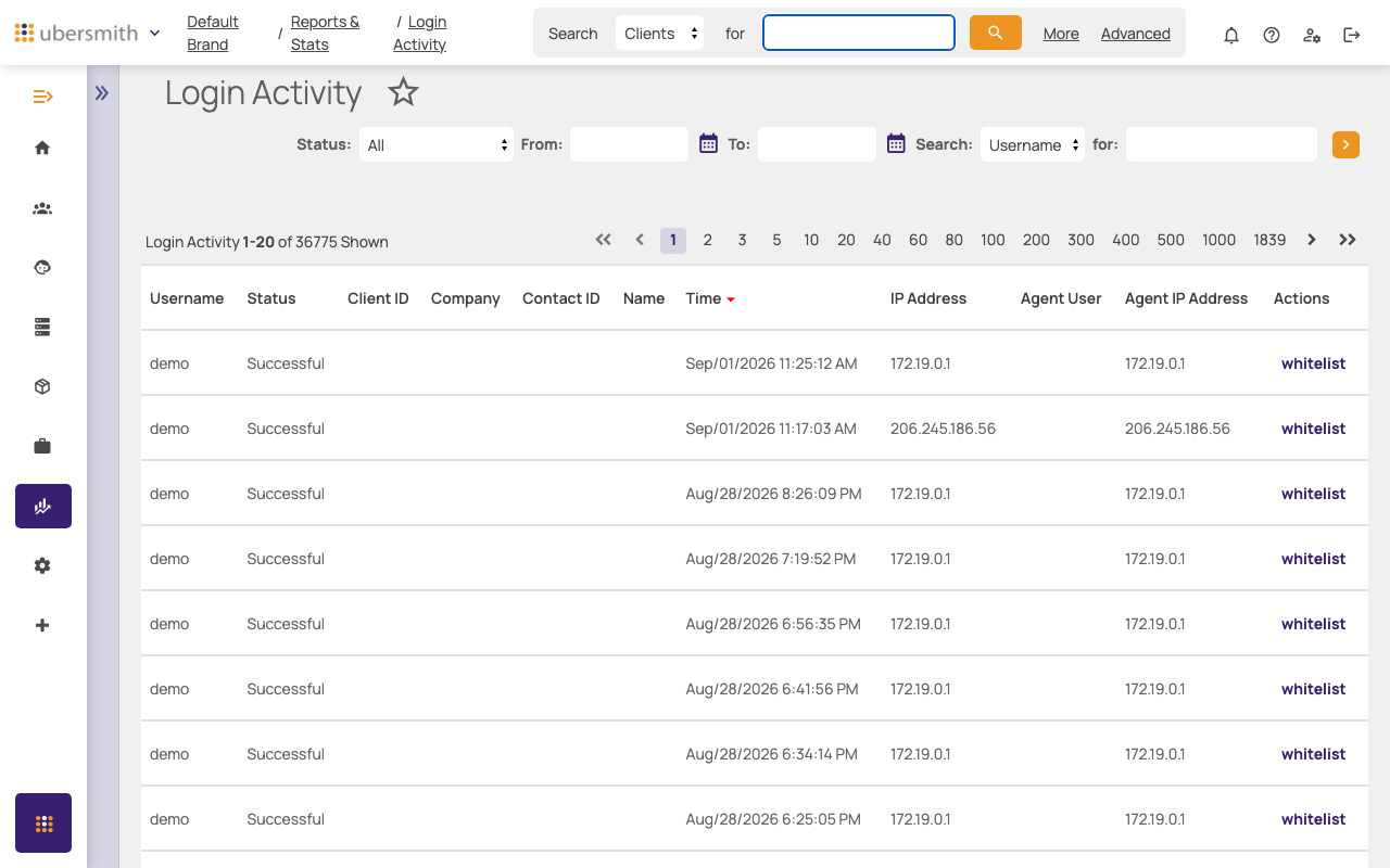 Login Activity report under Reports & Stats