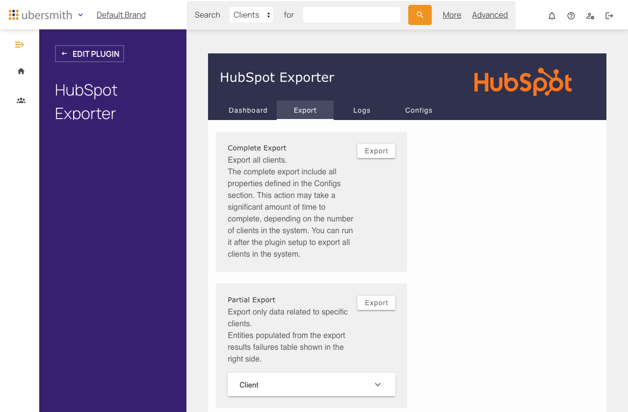 Export tab showing Complete Export and Partial Export options