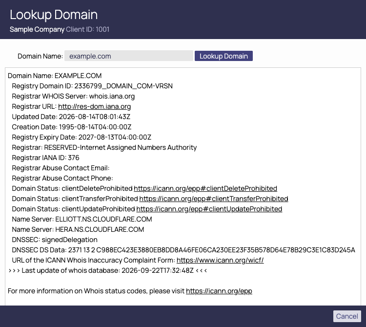 Lookup Domain results