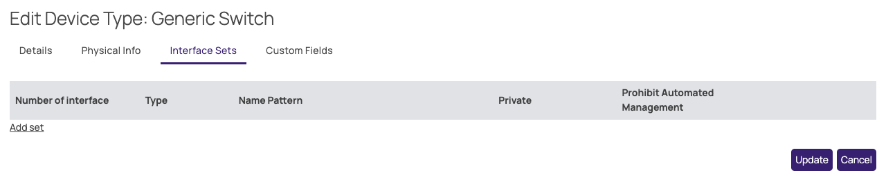 Edit Device Type popup, Interface Sets tab