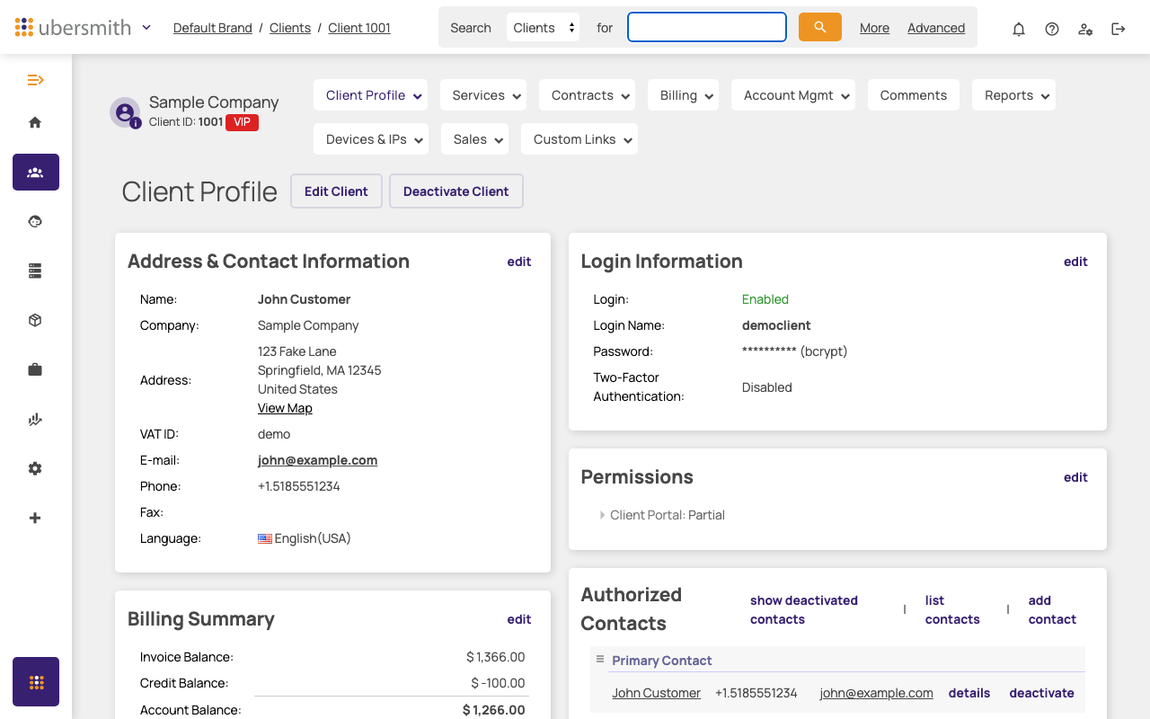 The Client Profile page