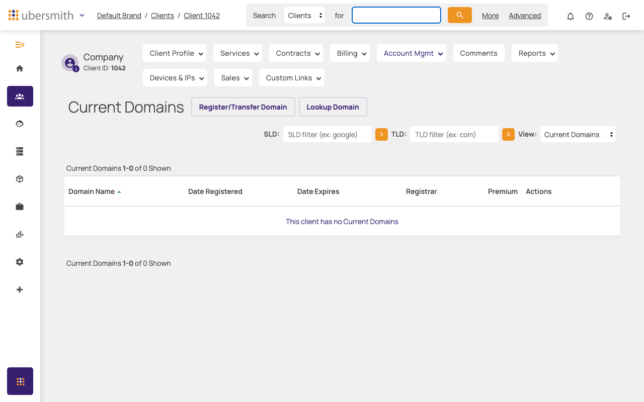 Current Domains page