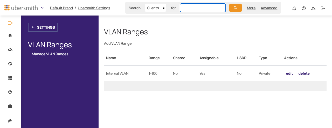 The VLAN Ranges page