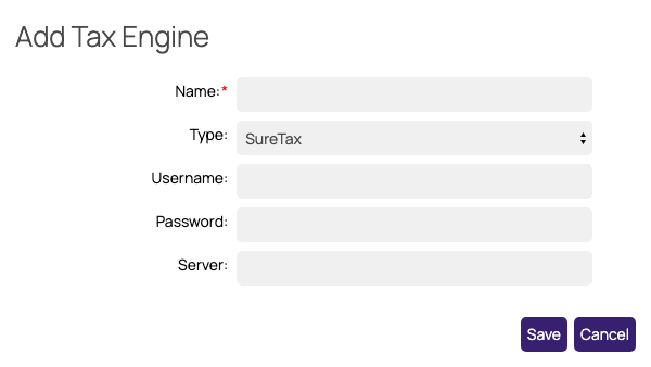 The Add Tax Engine window