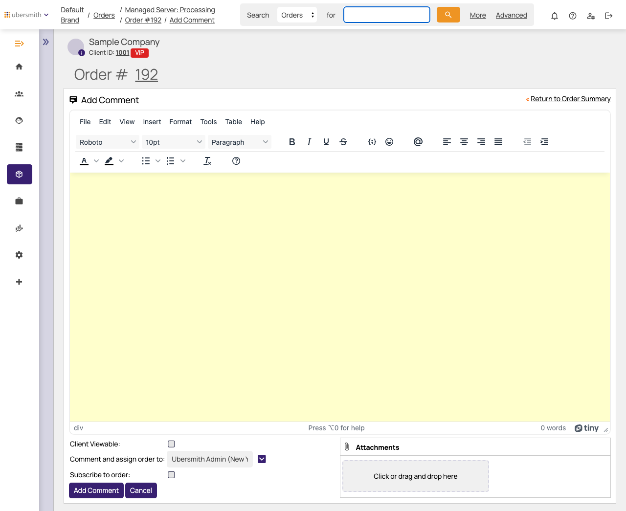 The Add Comment page