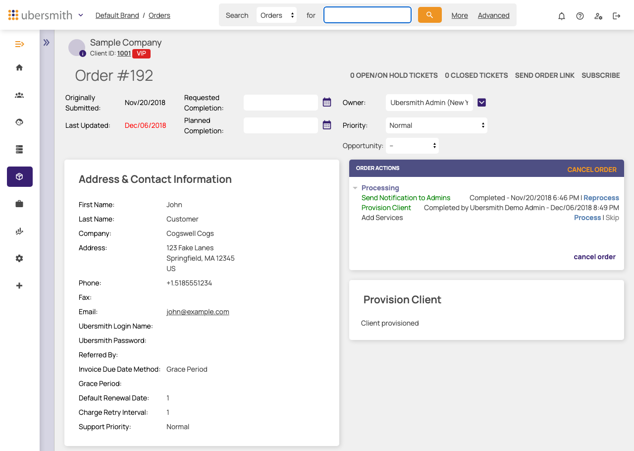 An order page