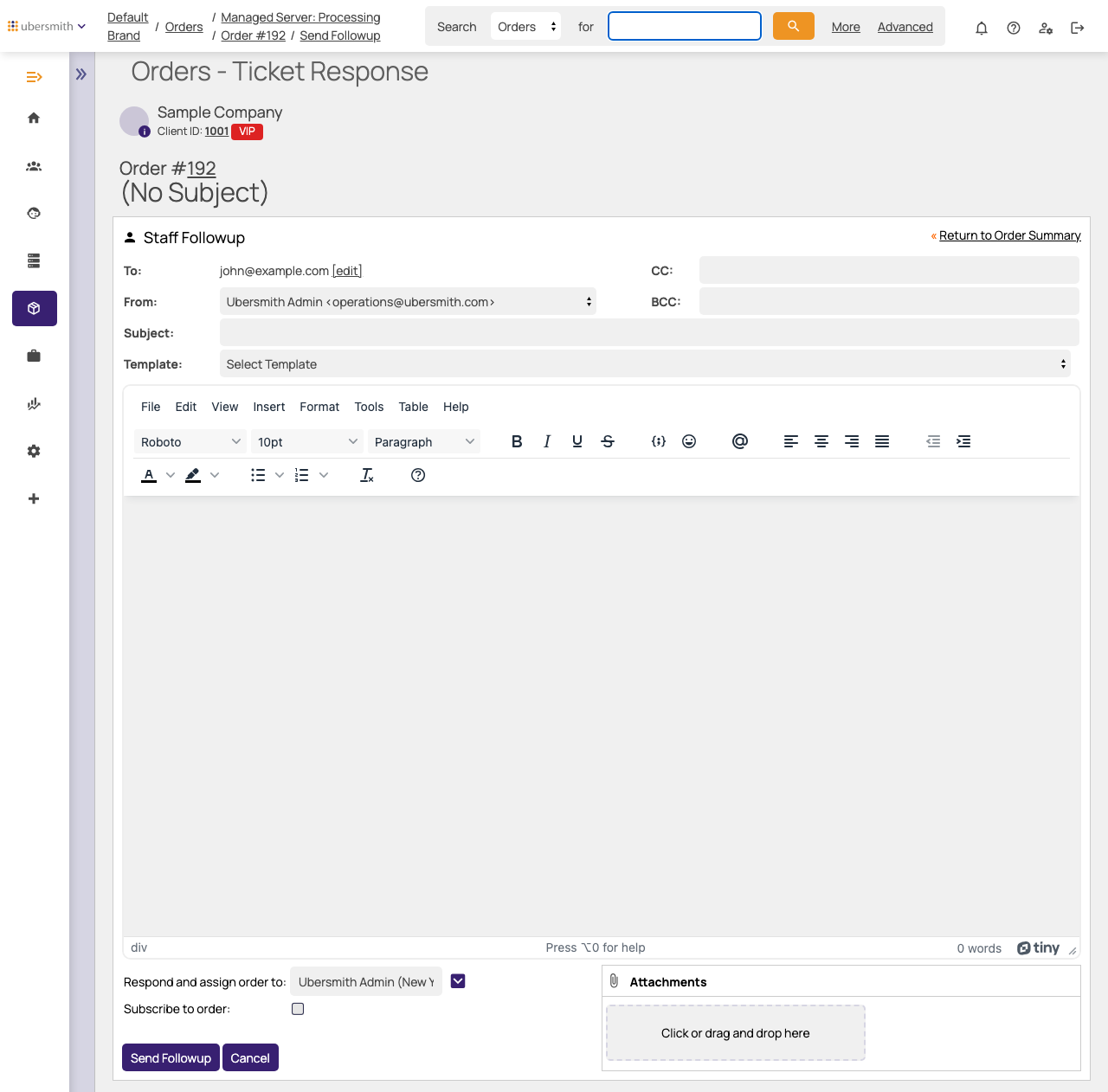 The Send Followup page