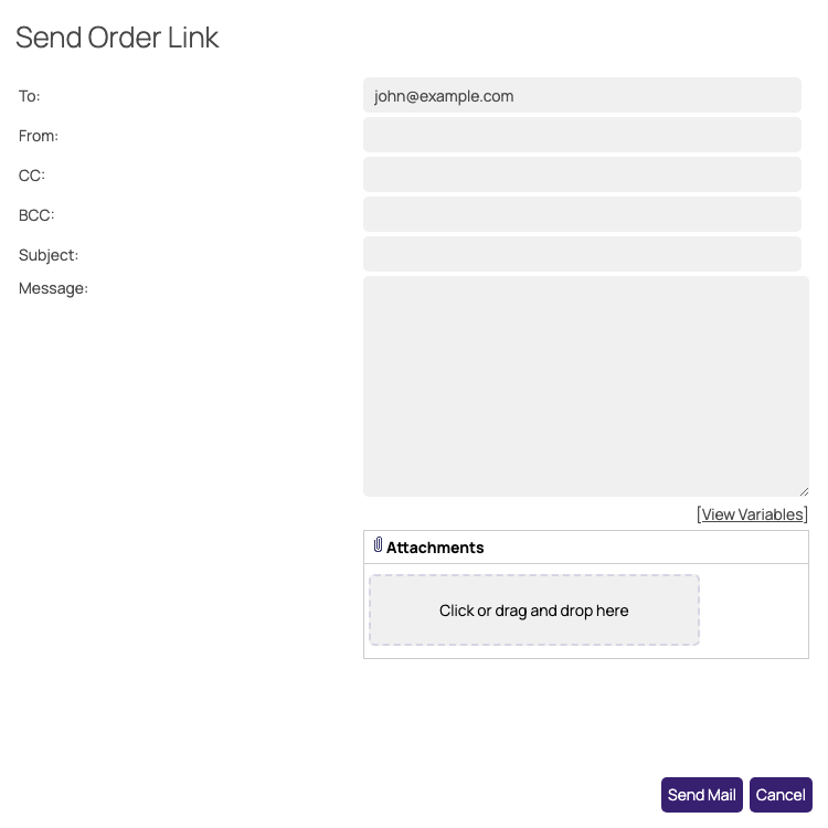 The Send Order Link window