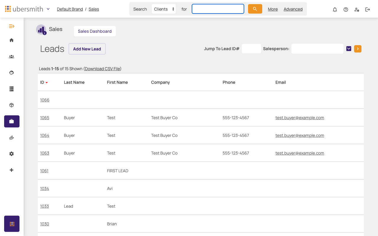 Leads list page
