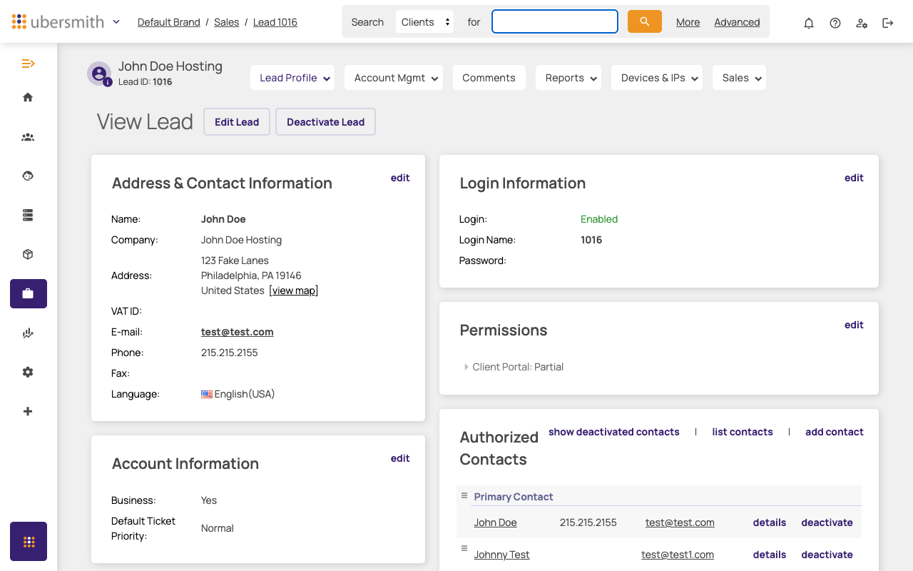 View Lead page