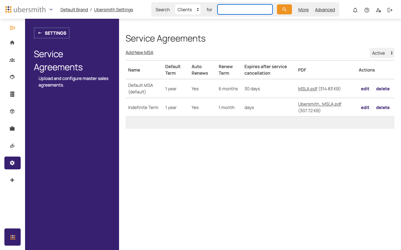 Service Agreements page