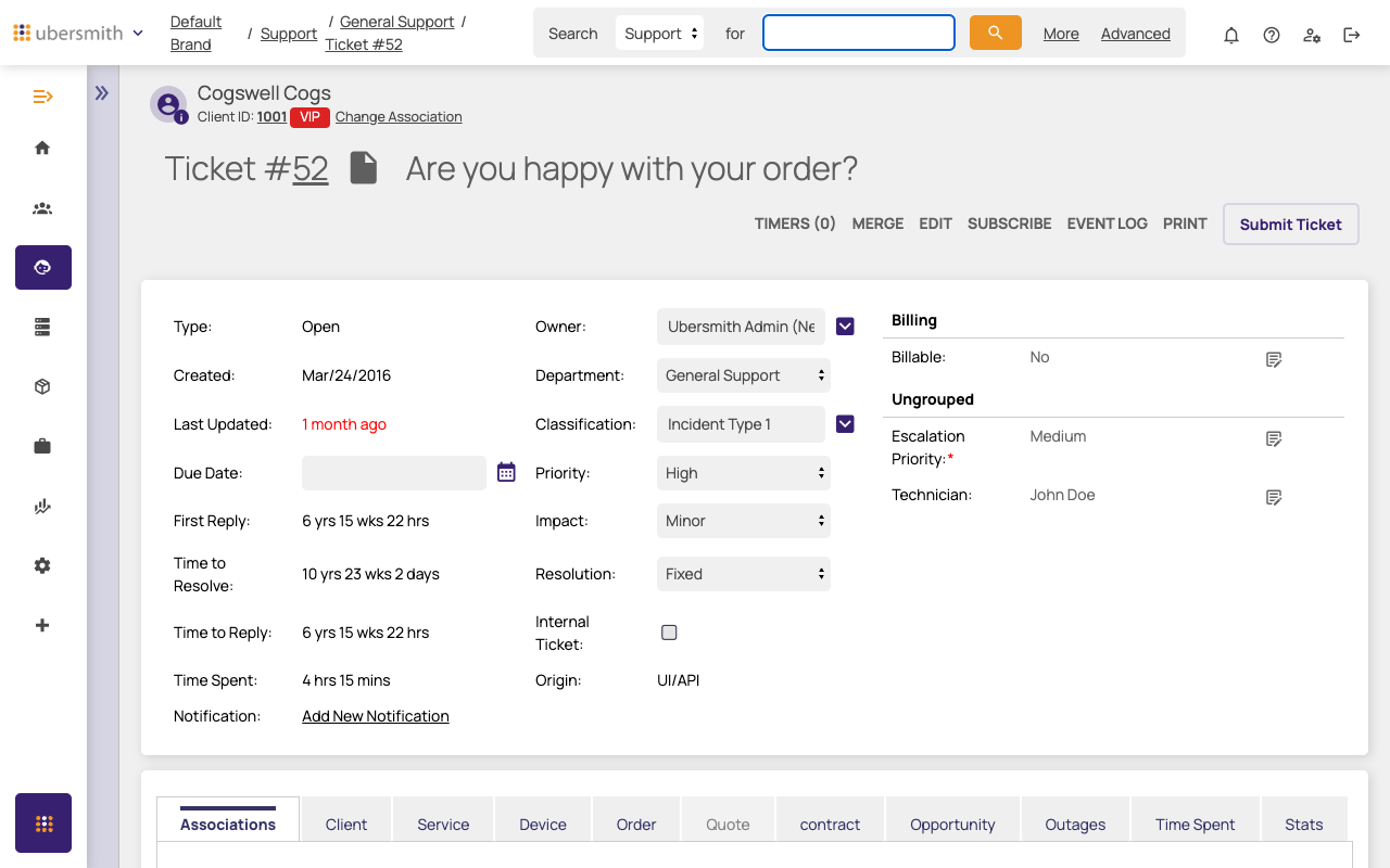 Ticket tab bar with Quote grayed out because no quote is linked